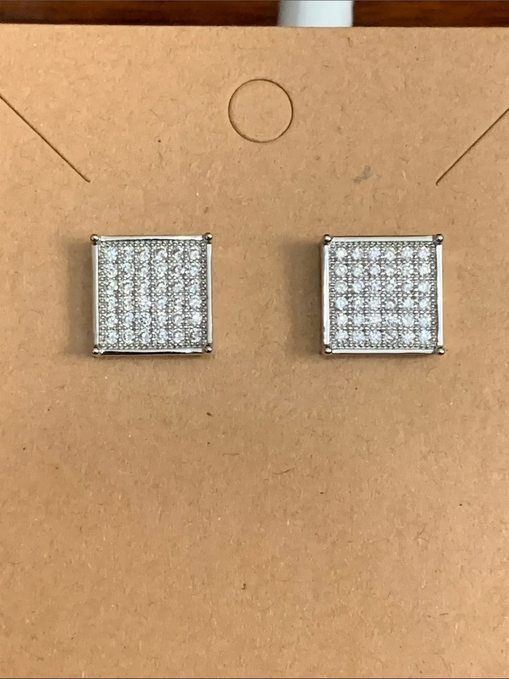 Silver plated square cz stud earrings